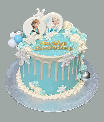 Blue and White Frozen Themed Drip Birthday Cake ready to order in london