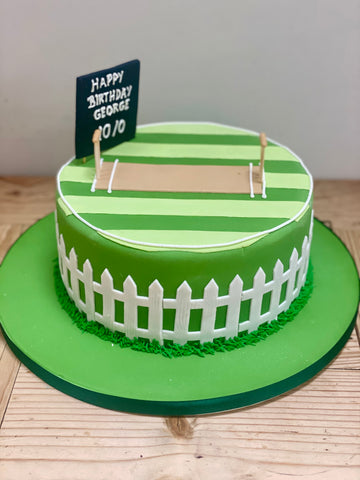 CAke decorated to look like a cricket pitch