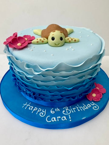 Sea themed turtle birthday cake