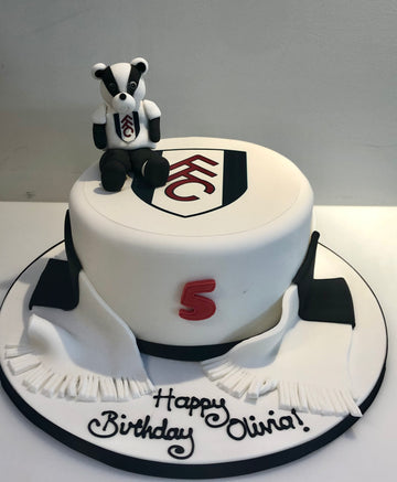 Fulham mascot on top of a Football Cake
