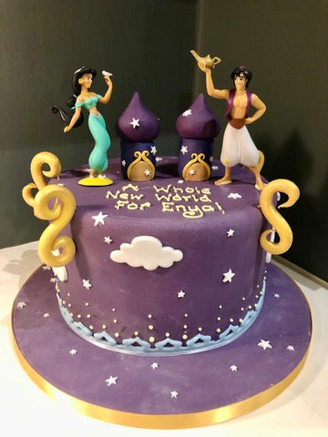 Birthday cake decorated with jasmine and aladin