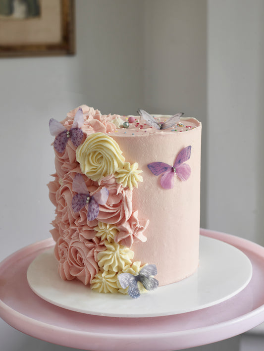 Cascading Rose and Butterfly Cake