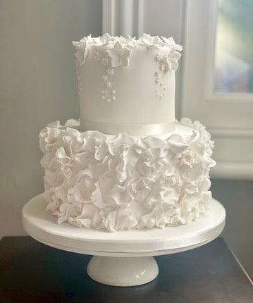 Ruffle And Daisy Drip 2 Tiered Wedding Cake