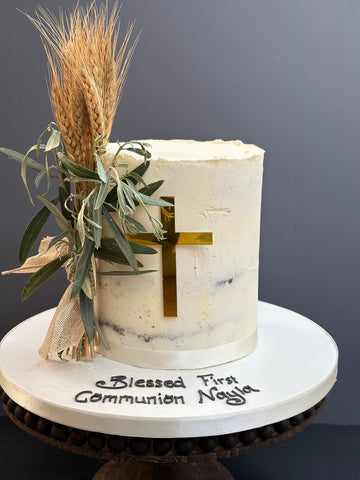 Semi naked Communion Cake with Wheat and Olive Branch