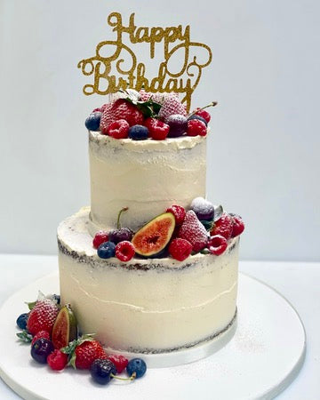 Semi naked cake decorated with fruit ready to order in london