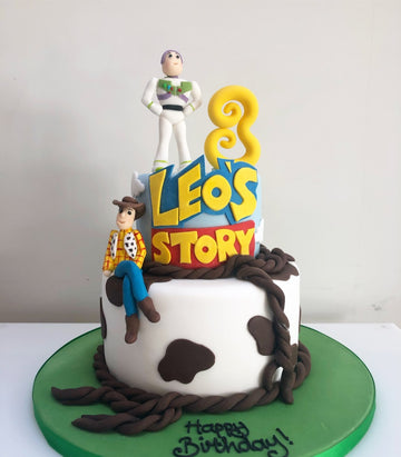 2 Tier Birthday cake with Buzz LIghtyear, and Woody on