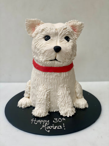 Birthday cake carved to look like a 3D Westie Dog