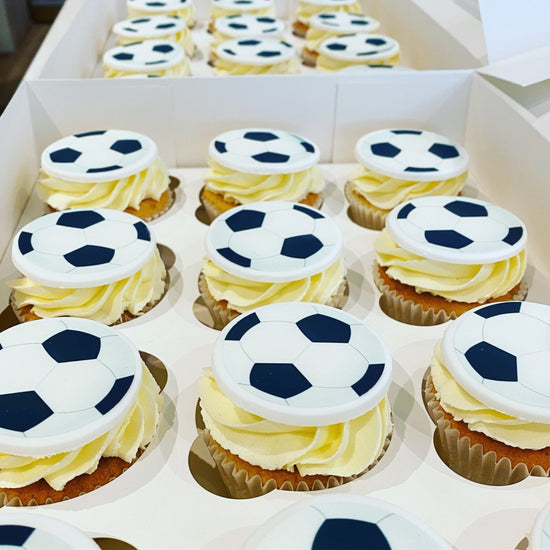 Cupcakes decorated with a football on top