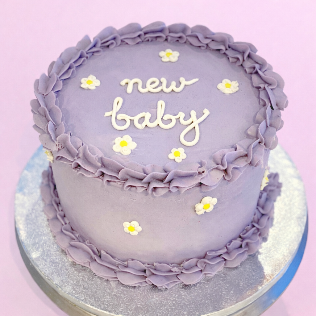 lilac cake to celebrate a new baby delivered in london