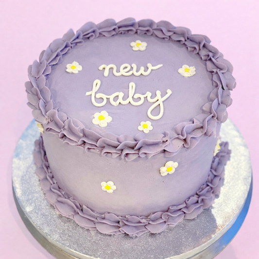 lilac cake to celebrate a new baby delivered in london