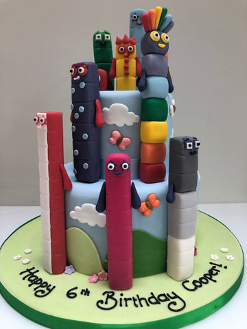 Number blocks birthday cake londonn showing the different numbers on the two tier cake