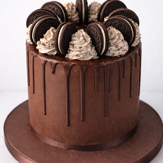 chocolate drip cake with oreo decorations delivered in london