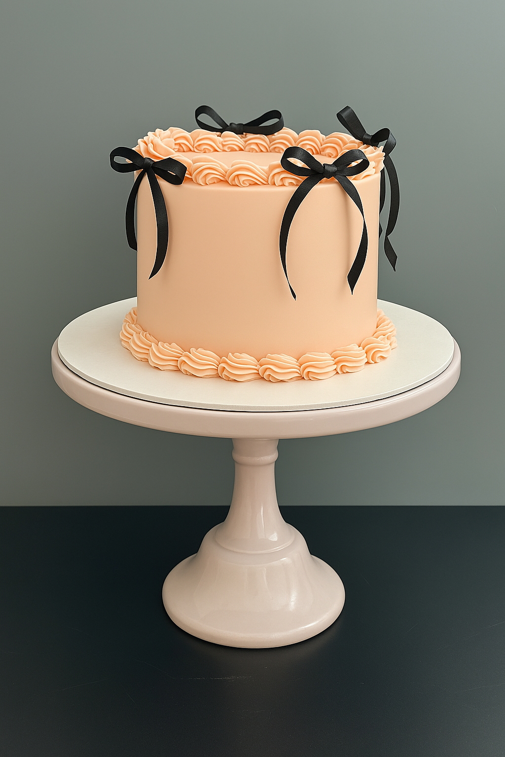 Pink piped cake with black ribbons available for delivery in london as part of our valentine cakes London range