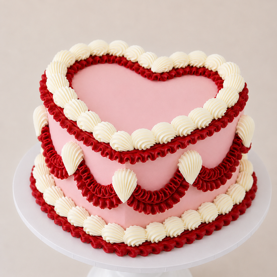 Pink, Red and White heart shaped lambeth vintage cake delivered in london