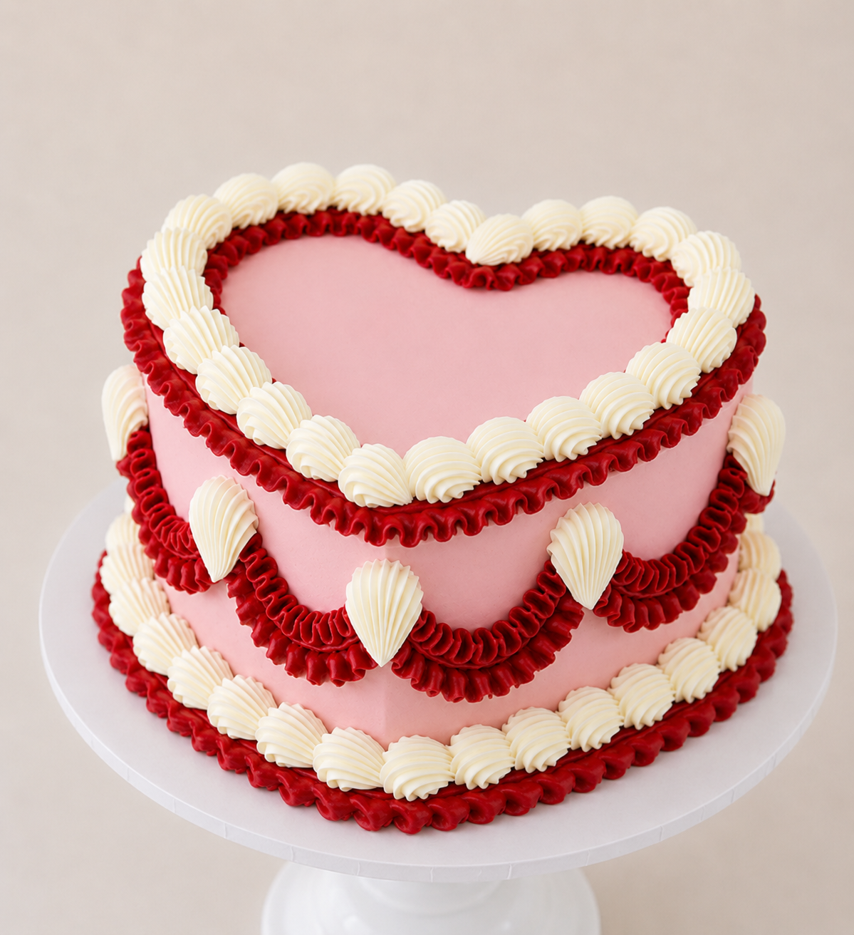 Pink, Red and White heart shaped lambeth vintage cake delivered in london