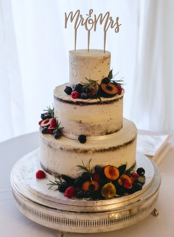 3 tier Semi Naked Wedding Cake with Autumnal fruits and berries