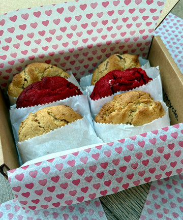 Sharing box of valentine new york cookies for delivery in the UK, Chocolate chip, red velvet and biscoff flavours