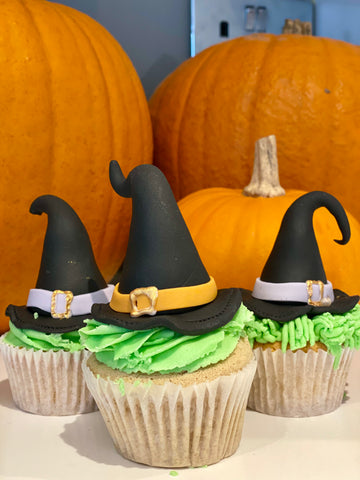 halloween cupcakes with witches hats delivered in london