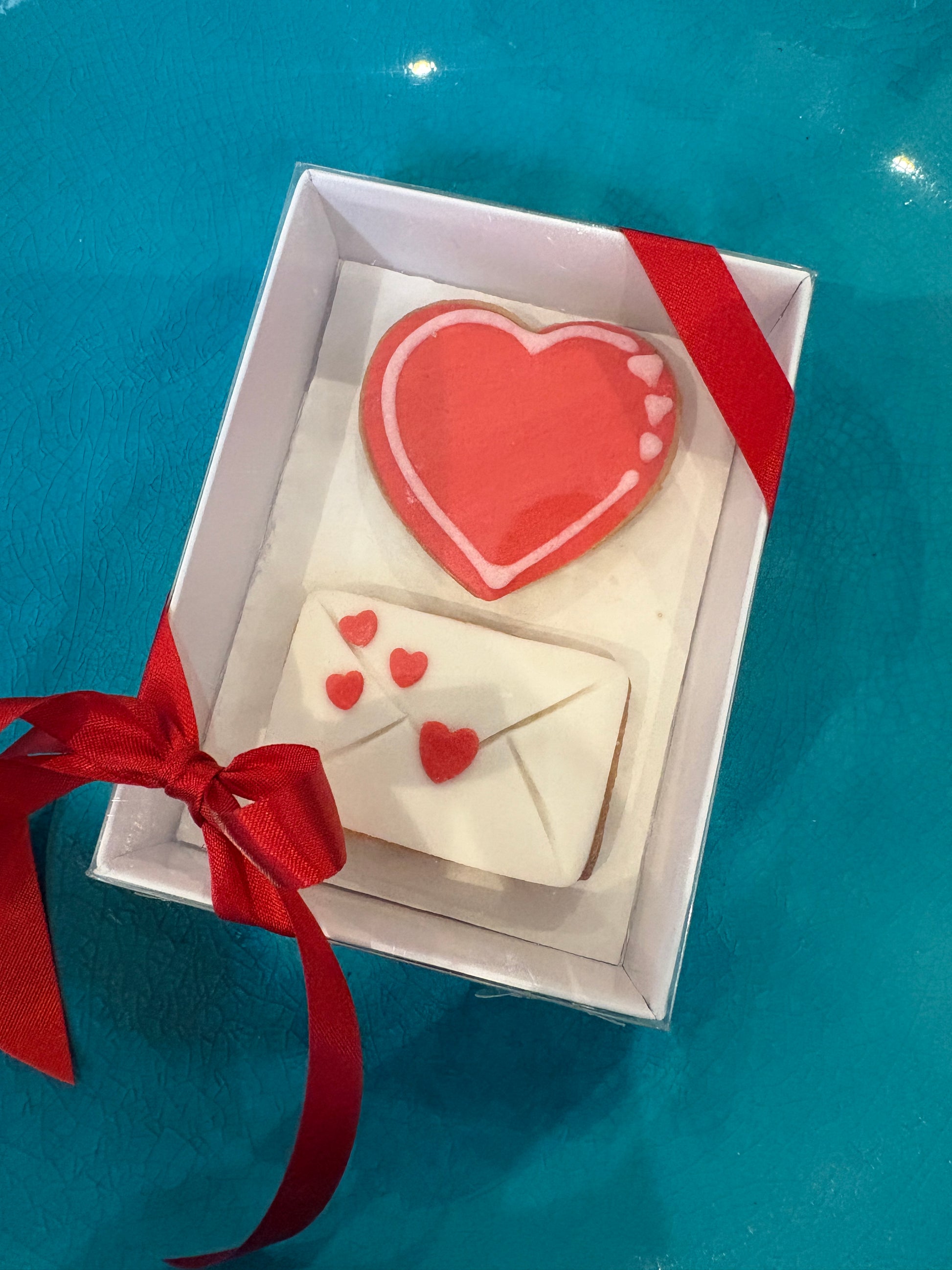box of two valentine cookies, available to post across uk