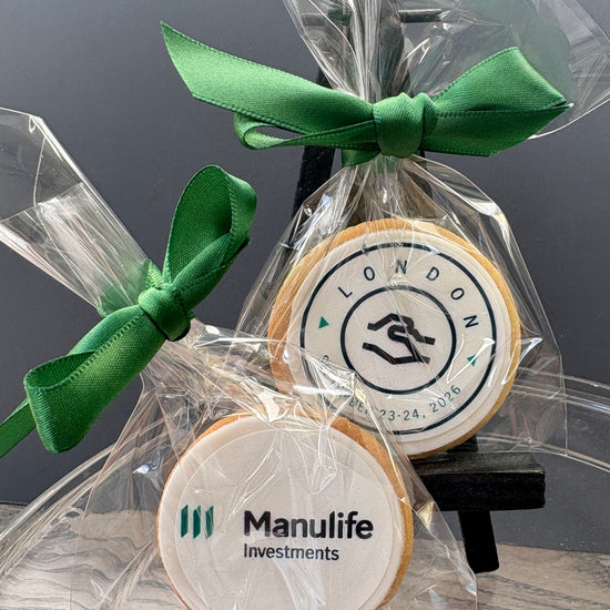 corporate branded logo cookies london  with ribbon