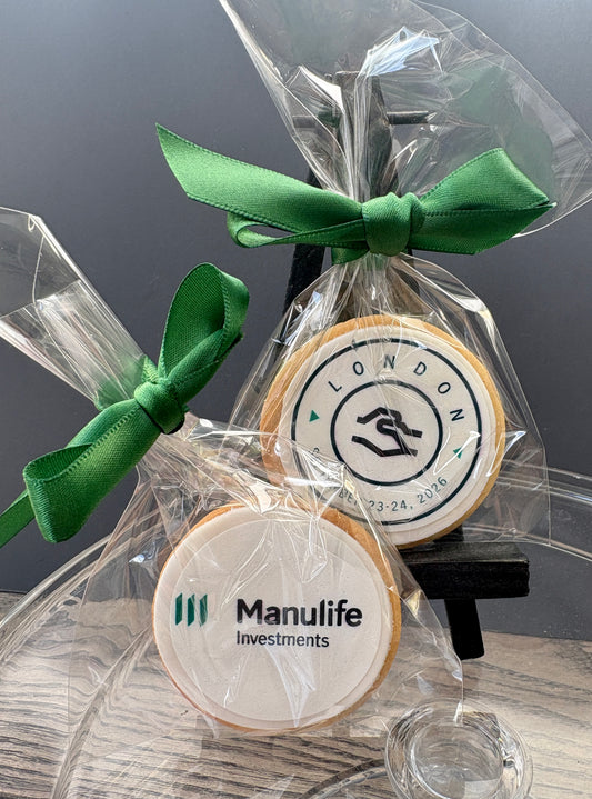 corporate branded logo cookies london  with ribbon