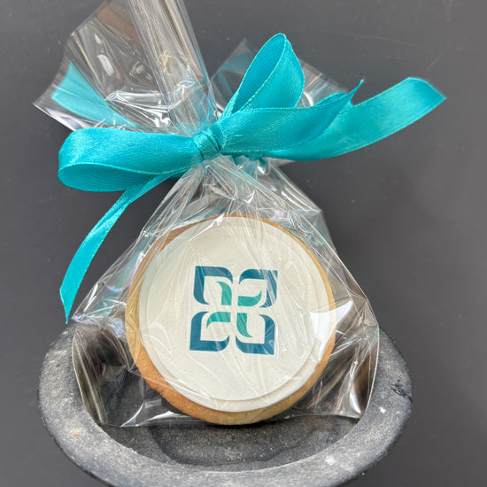corporate branded logo cookies london  with ribbon for business