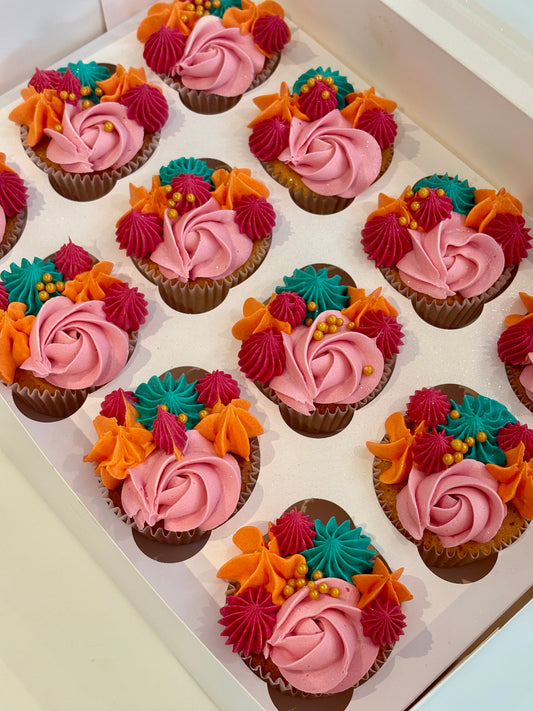 pink orange and teal cupcakes dellivered in london