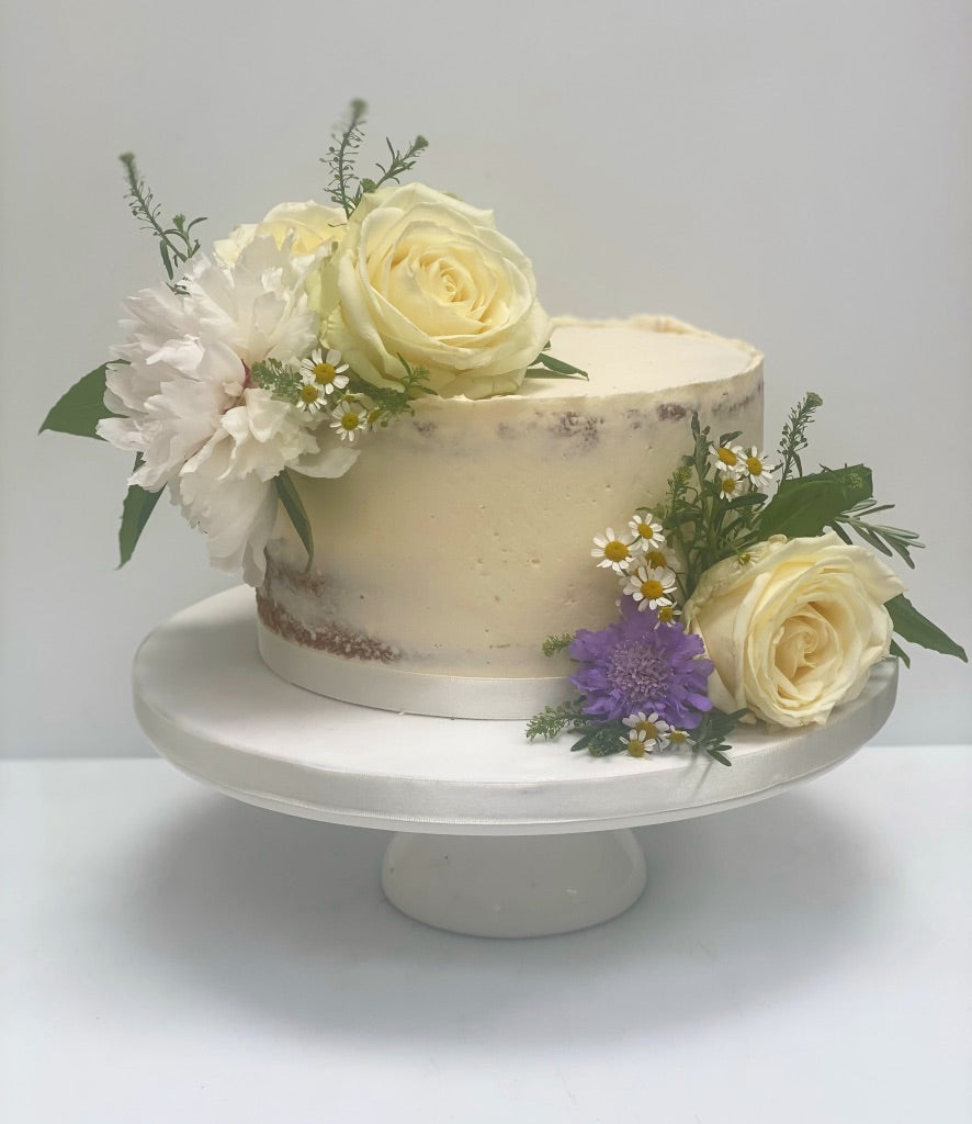 single tier semi naked wedding cake delivered london
